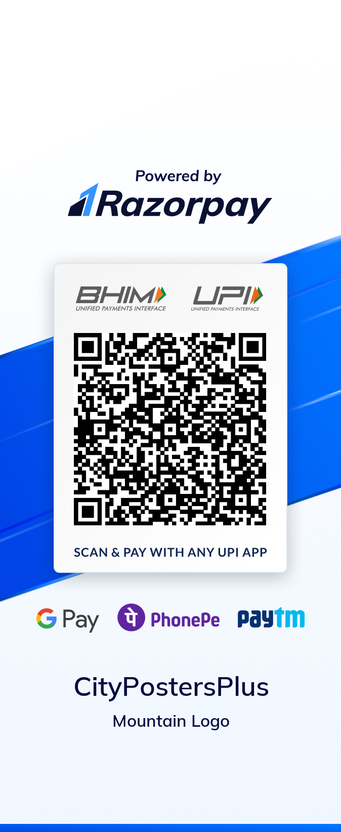 Razorpay UPI QR Code for Mountain Logo payment